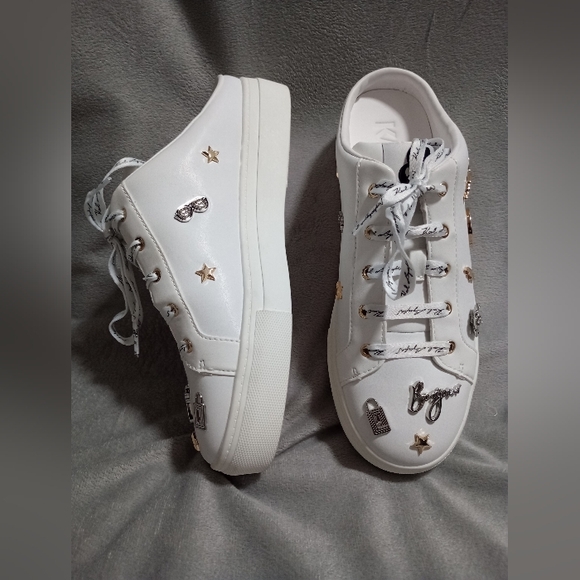 NWOT Karl Lagerfeld Paris Cordelia Leather Mule White Ladies 8.5 Embellished - Picture 2 of 11